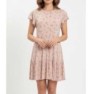 Altar'd State Pink‎ Daisy Floral Kloey Babydoll Dress Large Flutter Sleeve